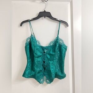 Vintage Victoria's Secret Gold Label Emerald Green Satin Lace Cami